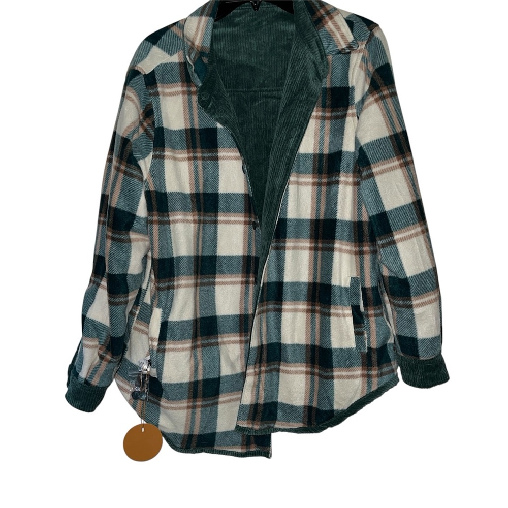 Love Tree•Reversible Plaid & Green Utility Jacket - Picture 9 of 15